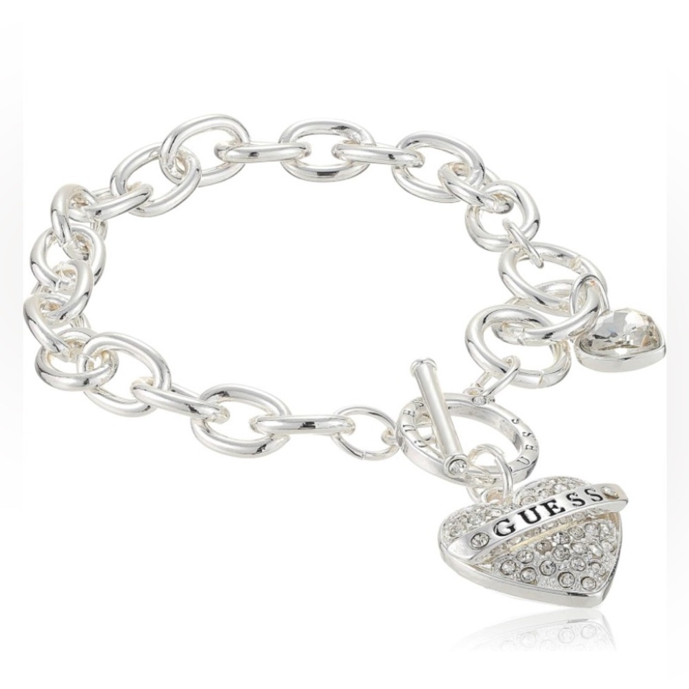 Guess Rhinestone Heart Charm Bracelet